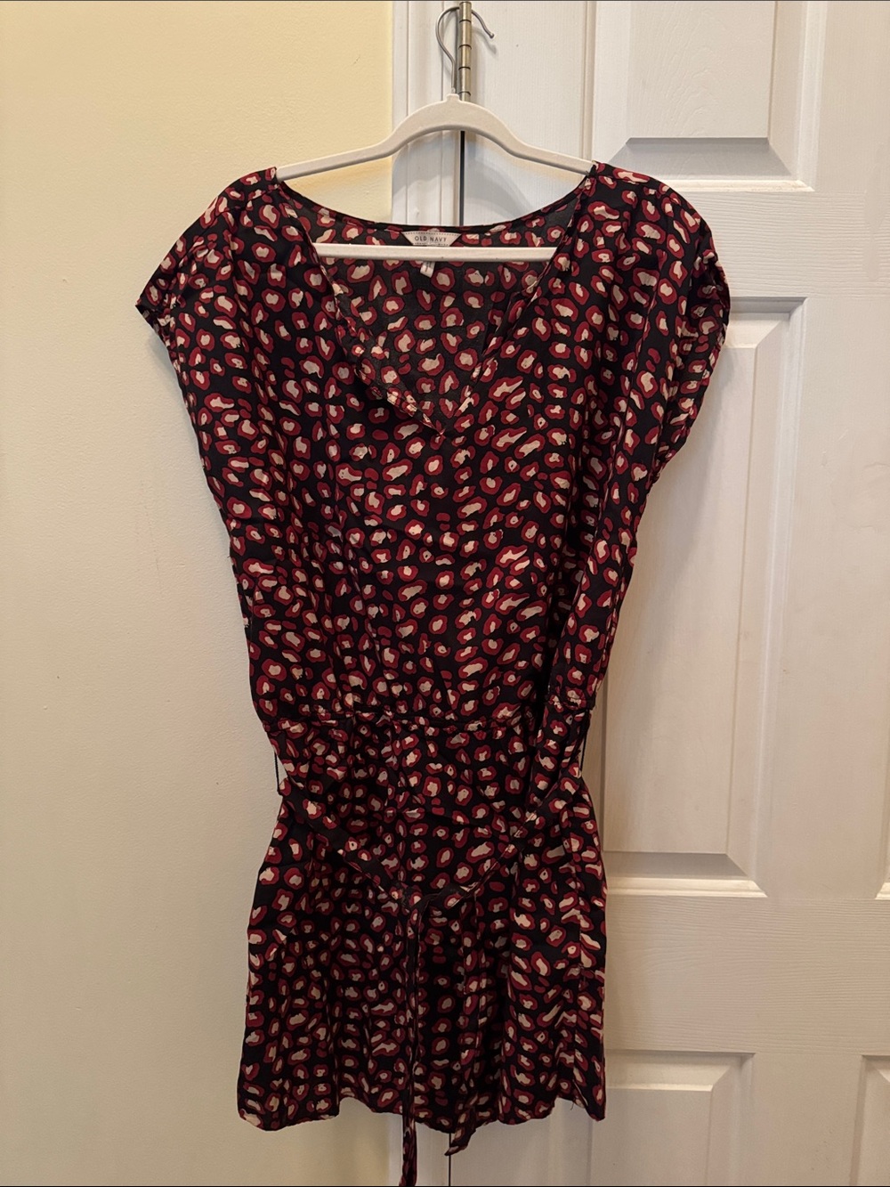 Old Navy Black Mini Dress with Red and Cream Print